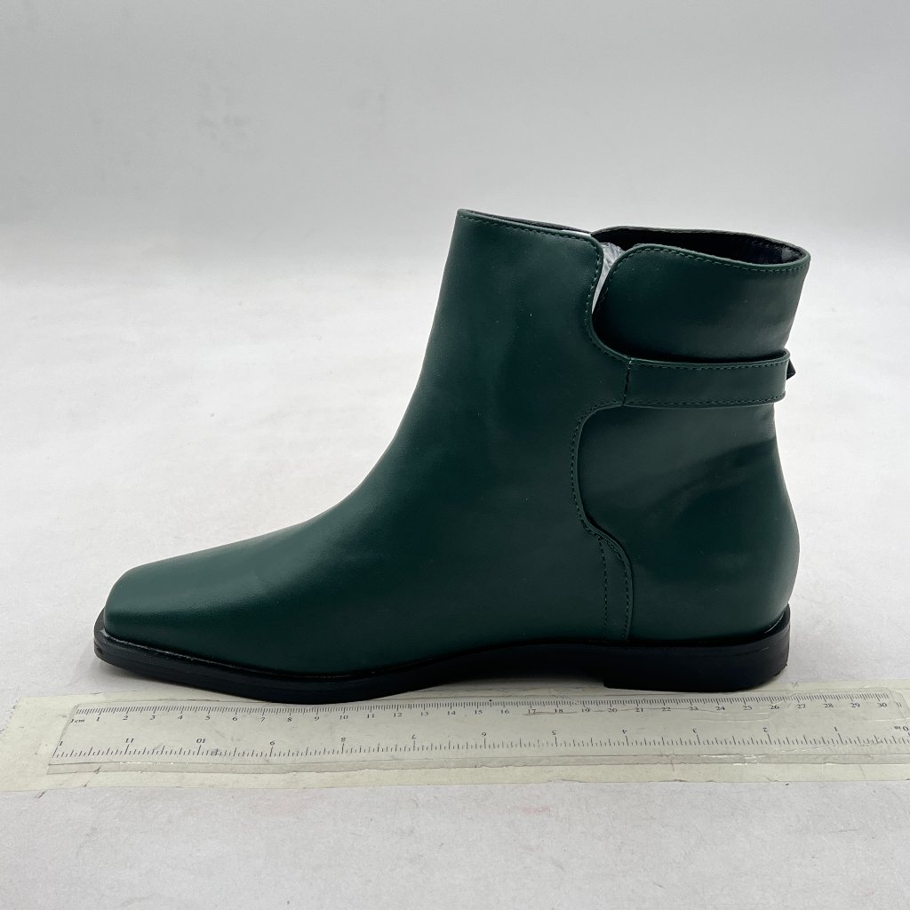 Olive Women Square Toe Block Low Heel Ankle Boots With Buckl Strap Casual Boot